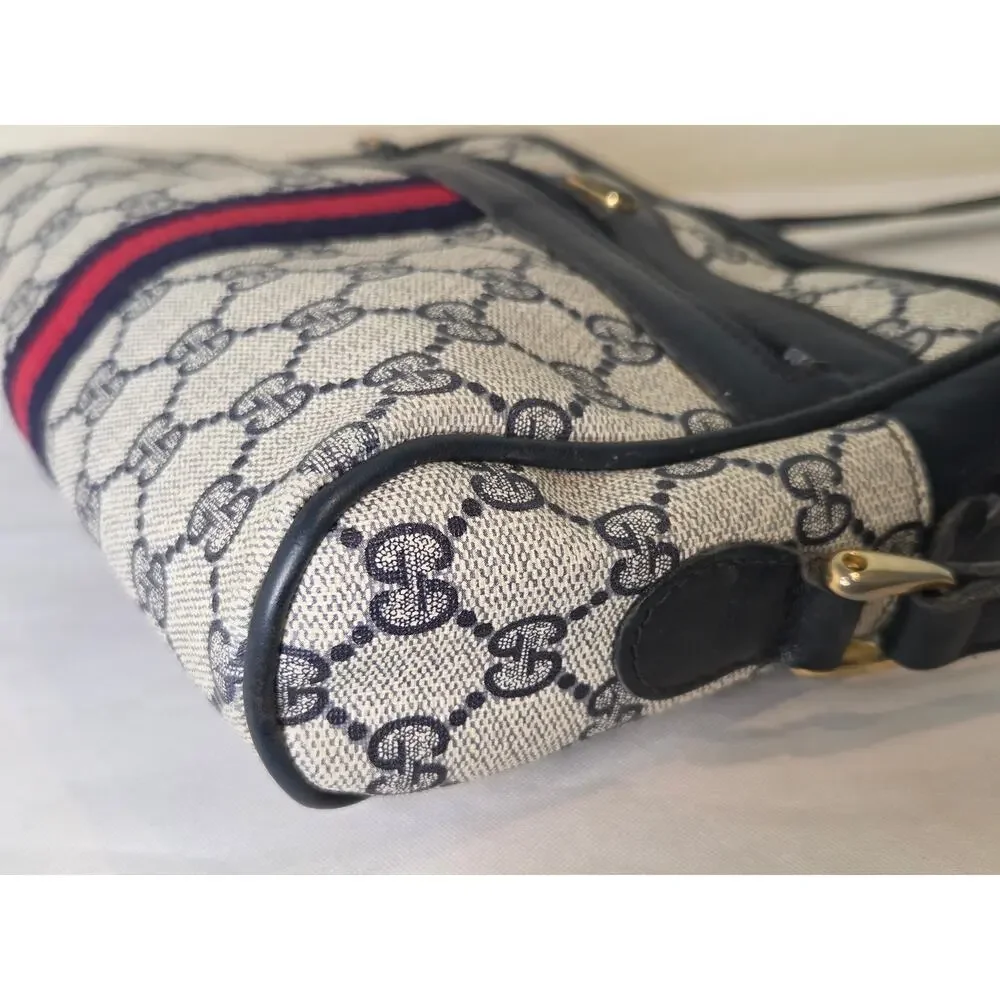 Gucci Vintage GG Supreme Crossbody Bag Navy Web Stripe Ophidia Bag Italy - Picture 5 of 15